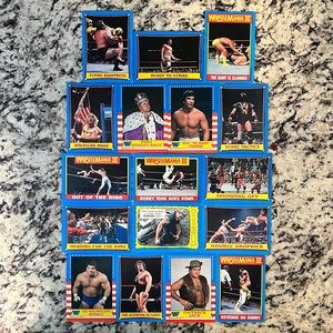1987 Super Rare Topps Wrestle Mania 3 collectible cards.